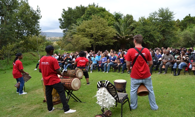 team playing tug of war